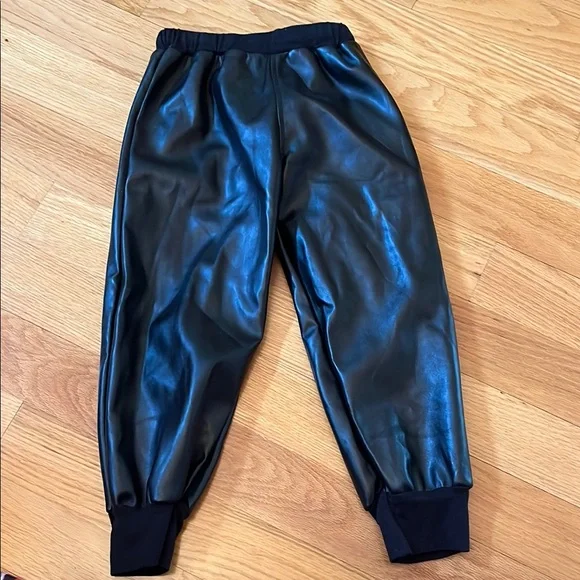 Ooh! La,La! Couture Black Pleather Puff Sleeve Top and Pleather Jogger Set